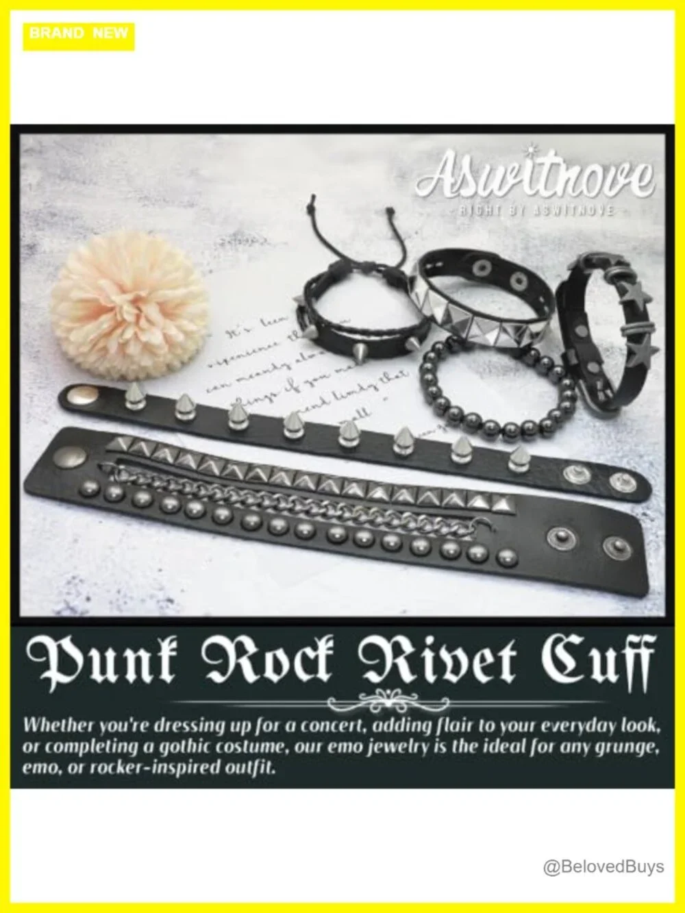 Punk Rock Spiked Studded Bracelet Set 6 Pc Alloy Faux Leather Cuff Wristband